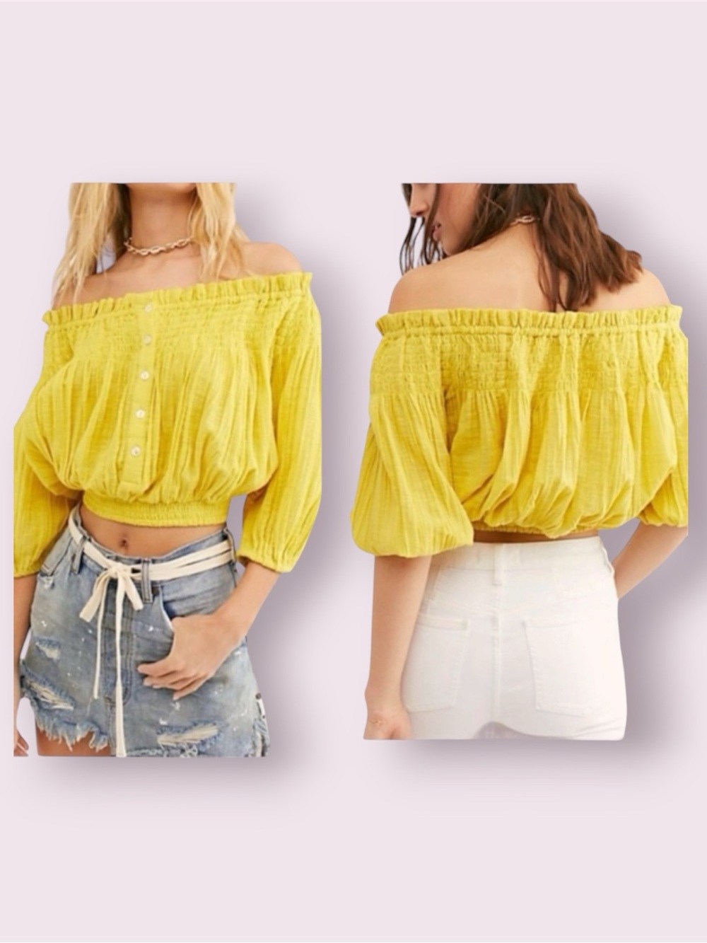 Free People We The Free Dancing Till Dawn Off Shoulder Crop Top Yellow Size 4
